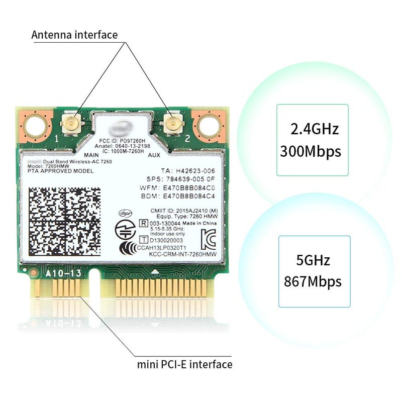 REKONG بطاقة واي فاي لترقية الكمبيوتر - بطاقة شبكة Mini PCIe AC7260 ثنائية النطاق + بلوتوث 4.0 توفر واي فاي موثوق لأجهزة الكمبيوتر المكتبية القديمة وأجهزة اللابتوب القديمة، تدعم ويندوز 10/8/7 - Image 2